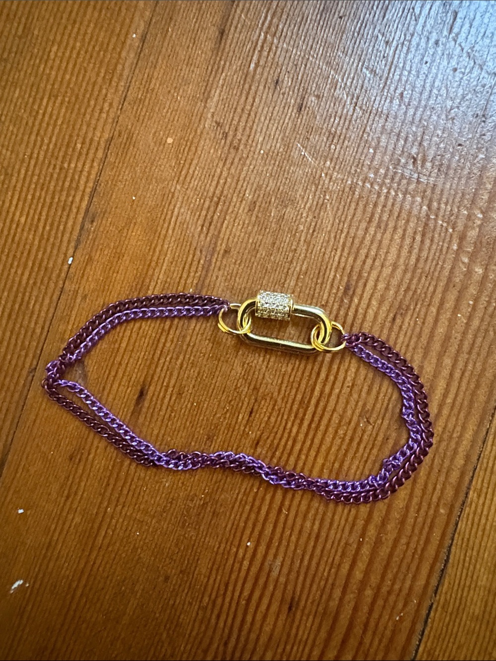 Hand-Crafted Gold Carabiner Bracelet With 2 Purple Chains